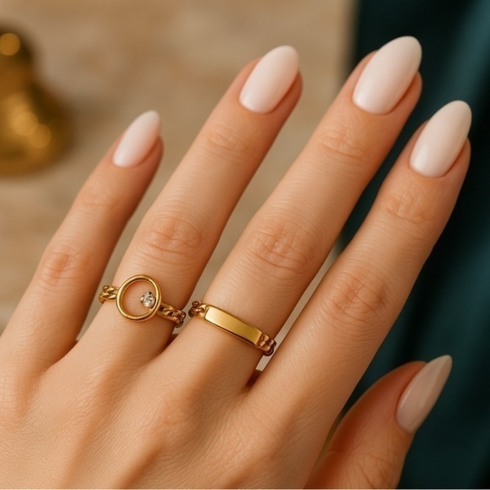 🔗 Link rings in gold tone, 1 w/solid bar across top & 1 w/cz stone inside 💛🤍
